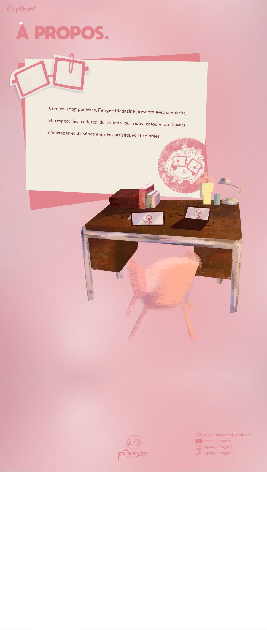 Univers graphique de Pangée autour d'un bureau illustré